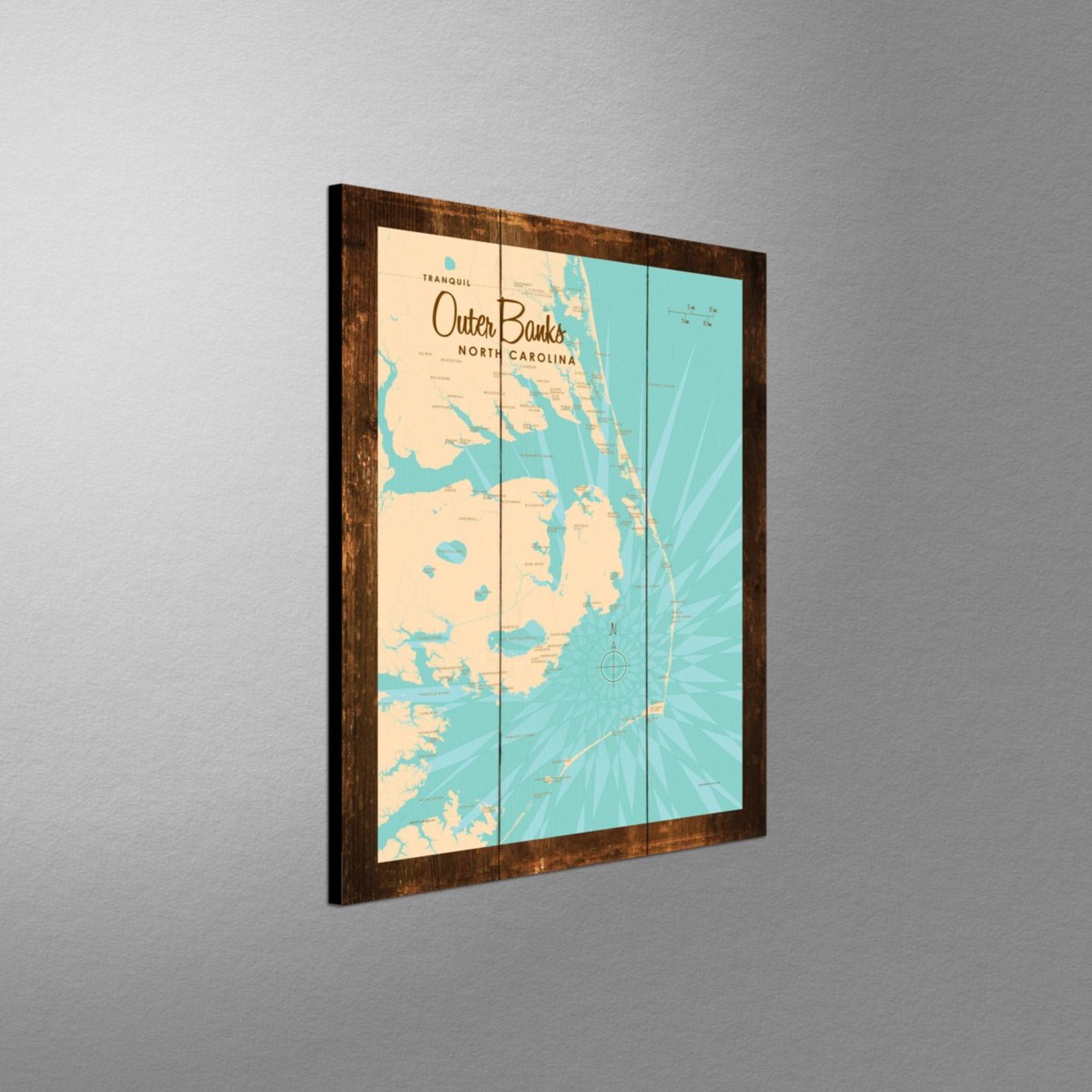 Outer Banks North Carolina, Rustic Wood Sign Map Art