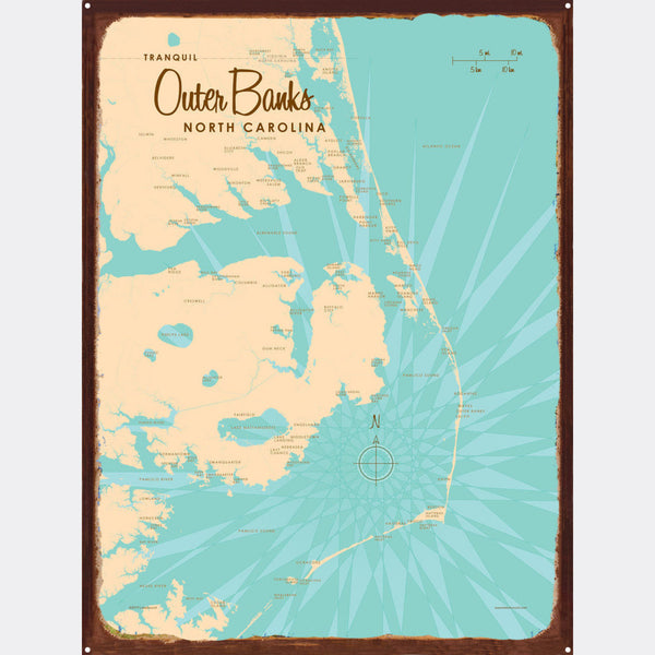 Outer Banks North Carolina, Rustic Metal Sign Map Art