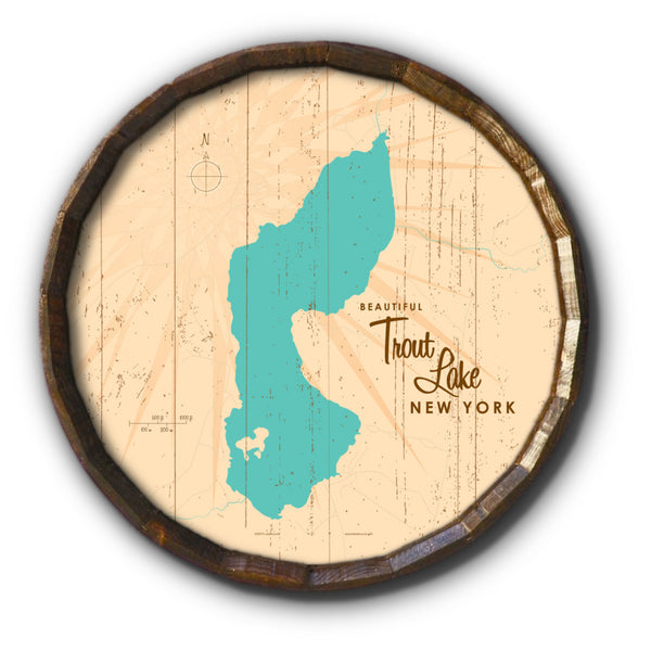 Trout Lake New York, Rustic Barrel End Map Art