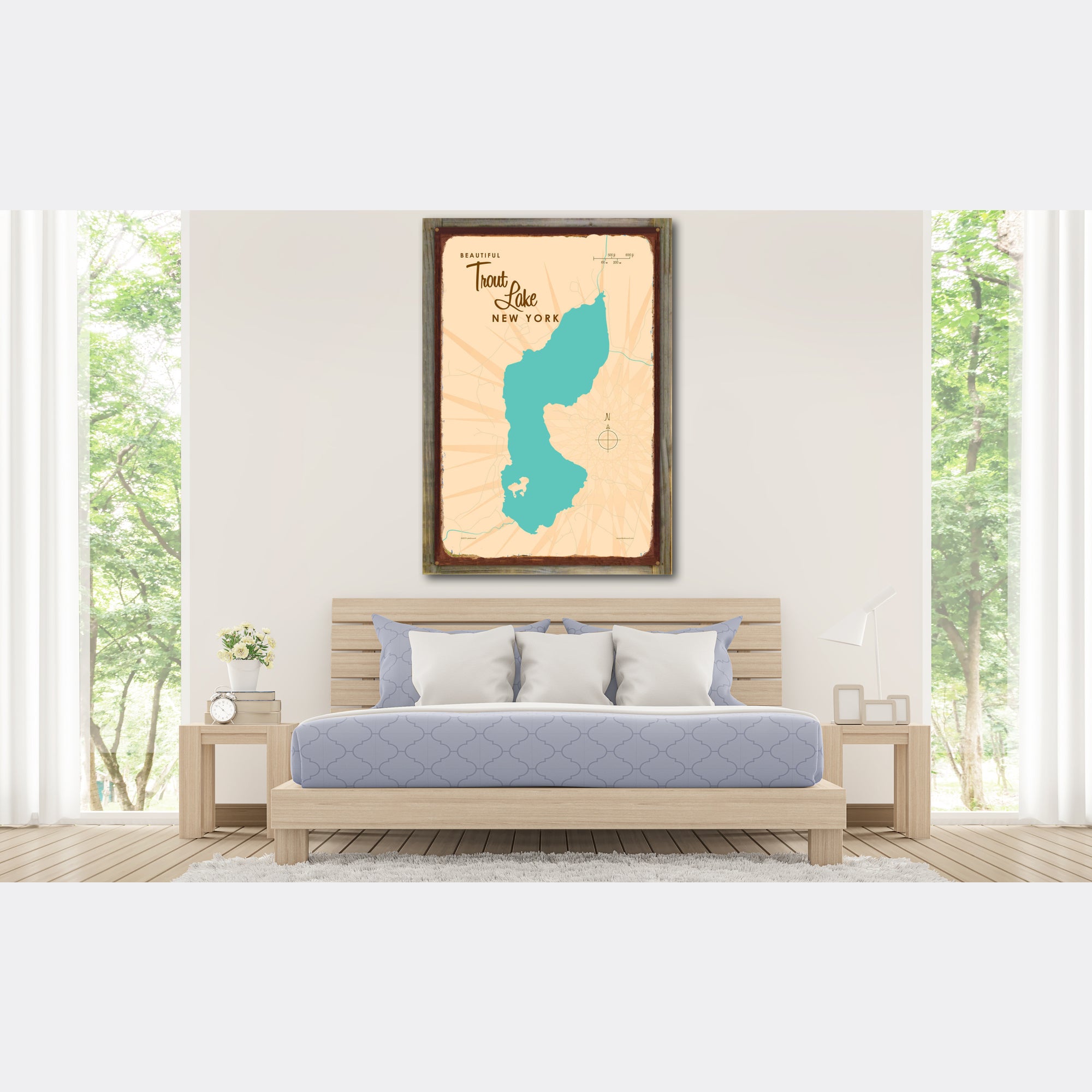 Trout Lake New York, Wood-Mounted Rustic Metal Sign Map Art