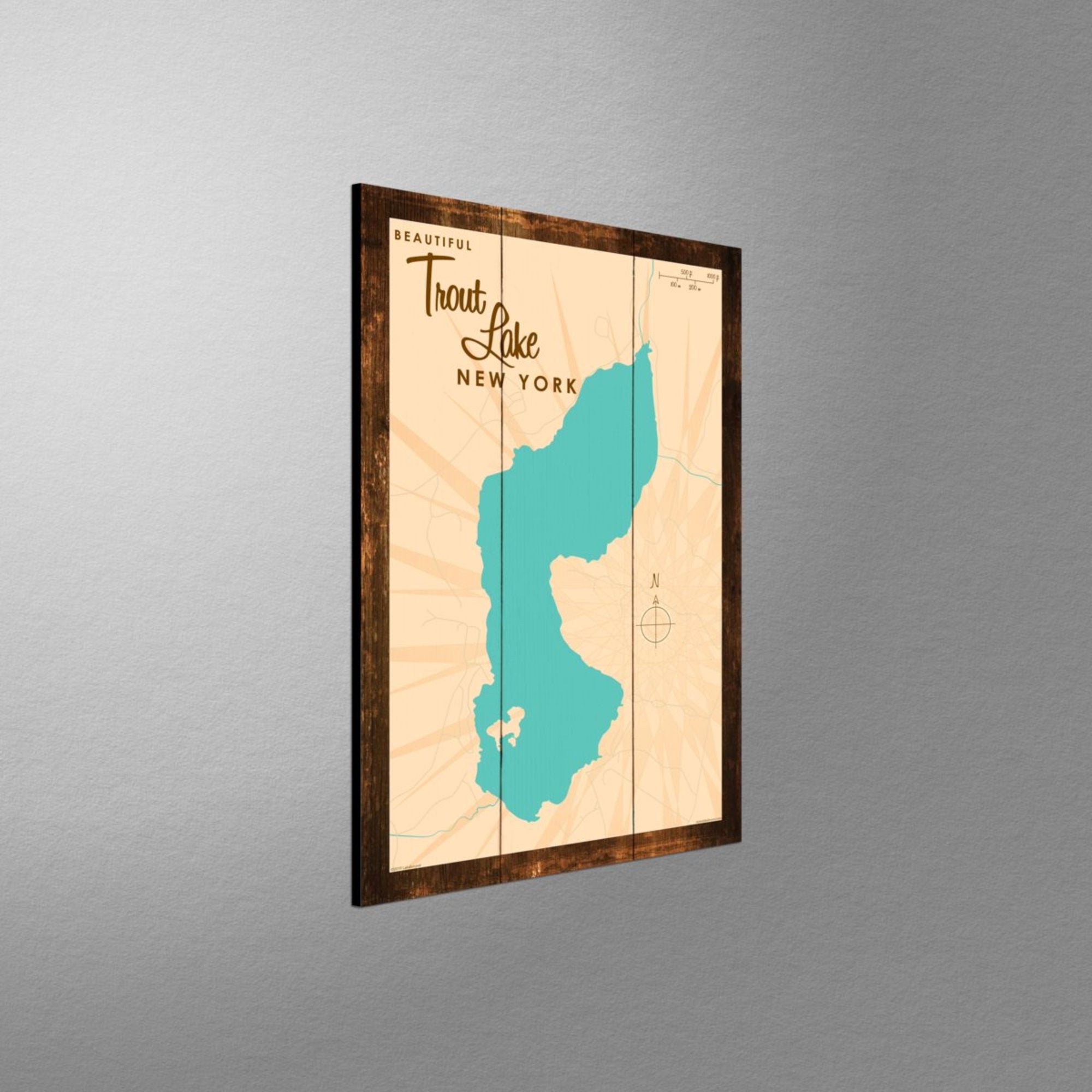 Trout Lake New York, Rustic Wood Sign Map Art