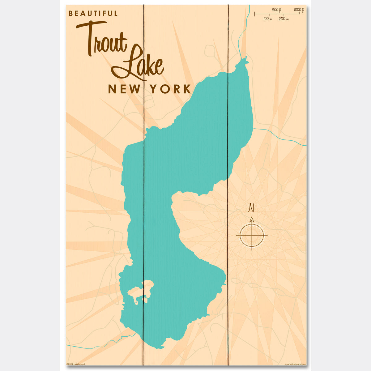 Trout Lake New York, Wood Sign Map Art Lakebound®