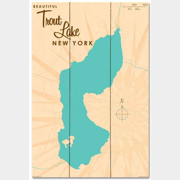 Trout Lake New York, Wood Sign Map Art