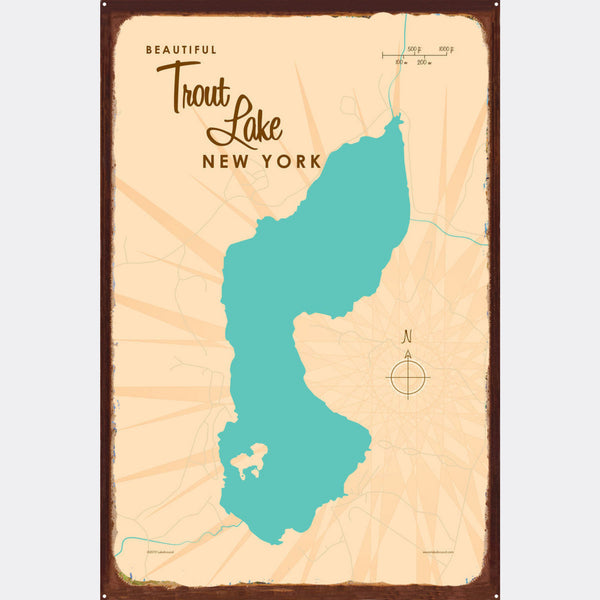 Trout Lake New York, Rustic Metal Sign Map Art