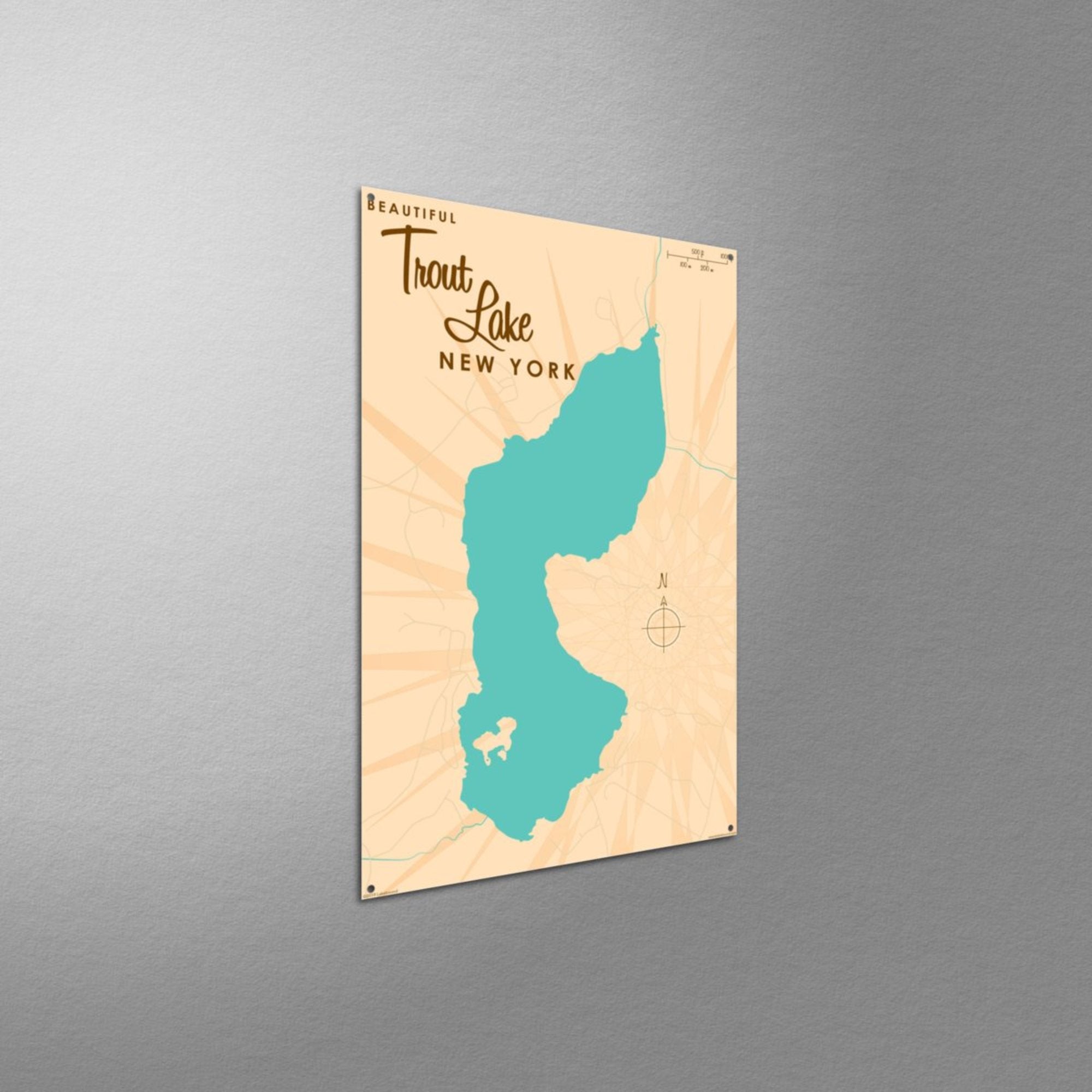 Trout Lake New York, Metal Sign Map Art