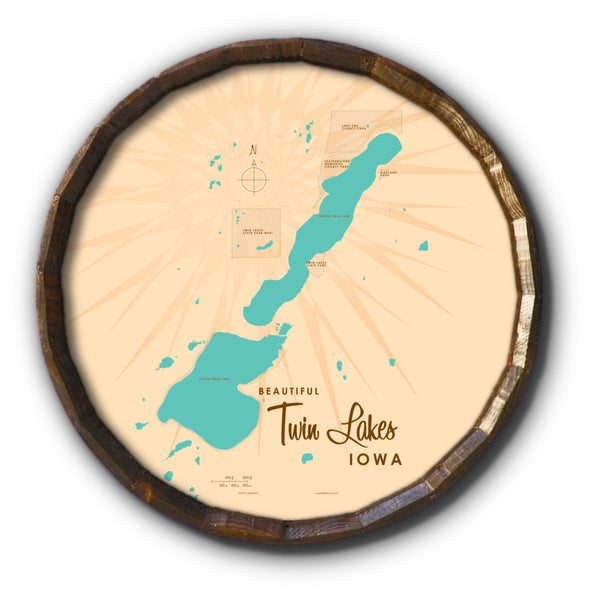 Twin Lakes Iowa, Barrel End Map Art