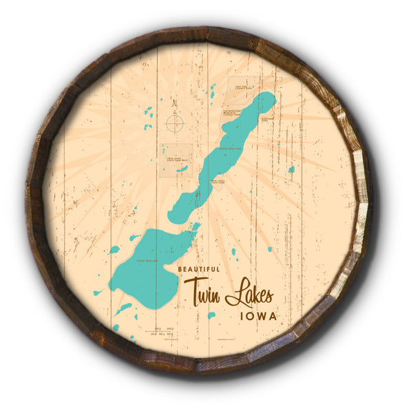 Twin Lakes Iowa, Rustic Barrel End Map Art