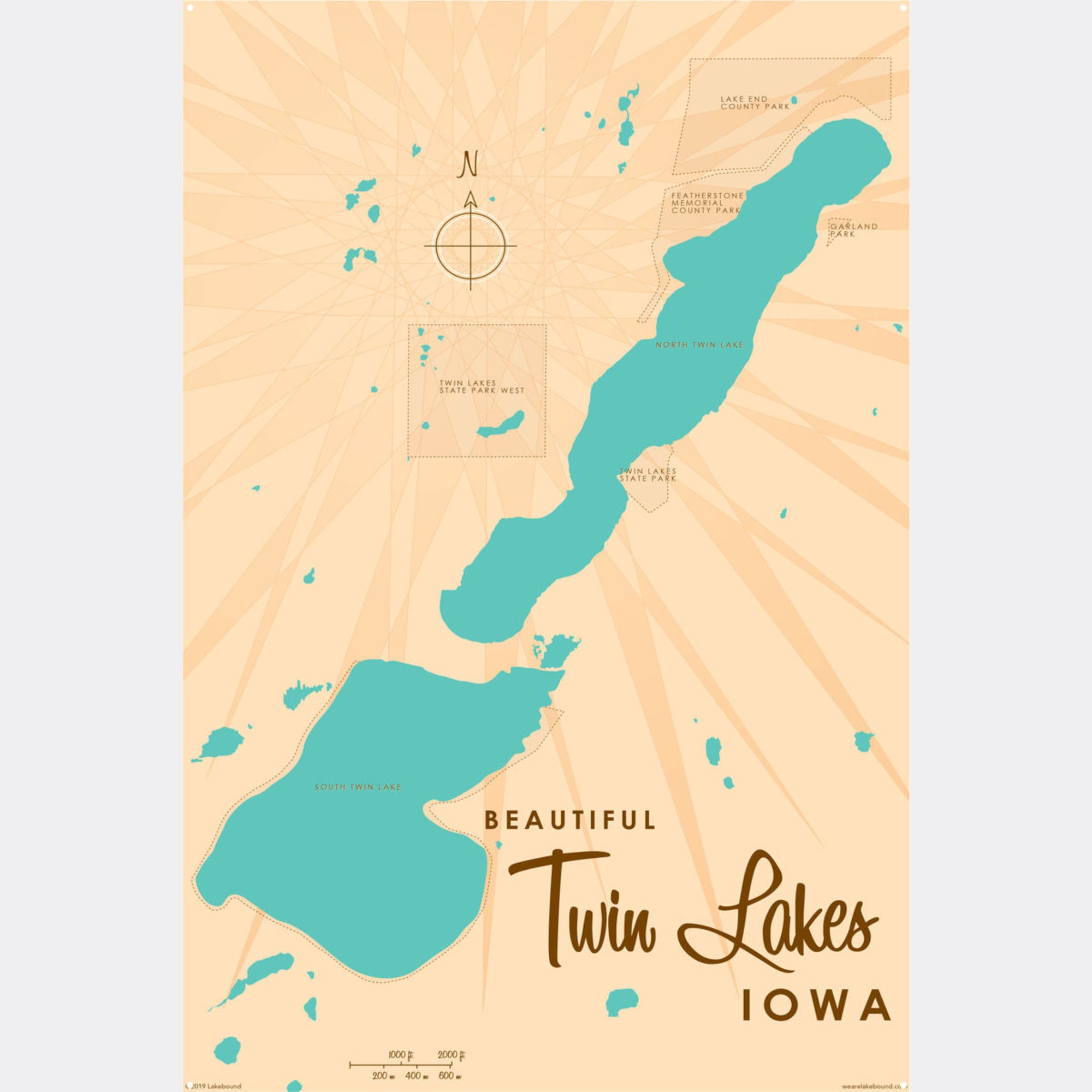 Twin Lakes Iowa, Metal Sign Map Art