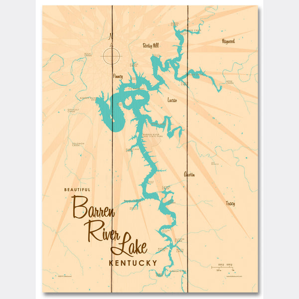 Barren River Lake Kentucky, Wood Sign Map Art