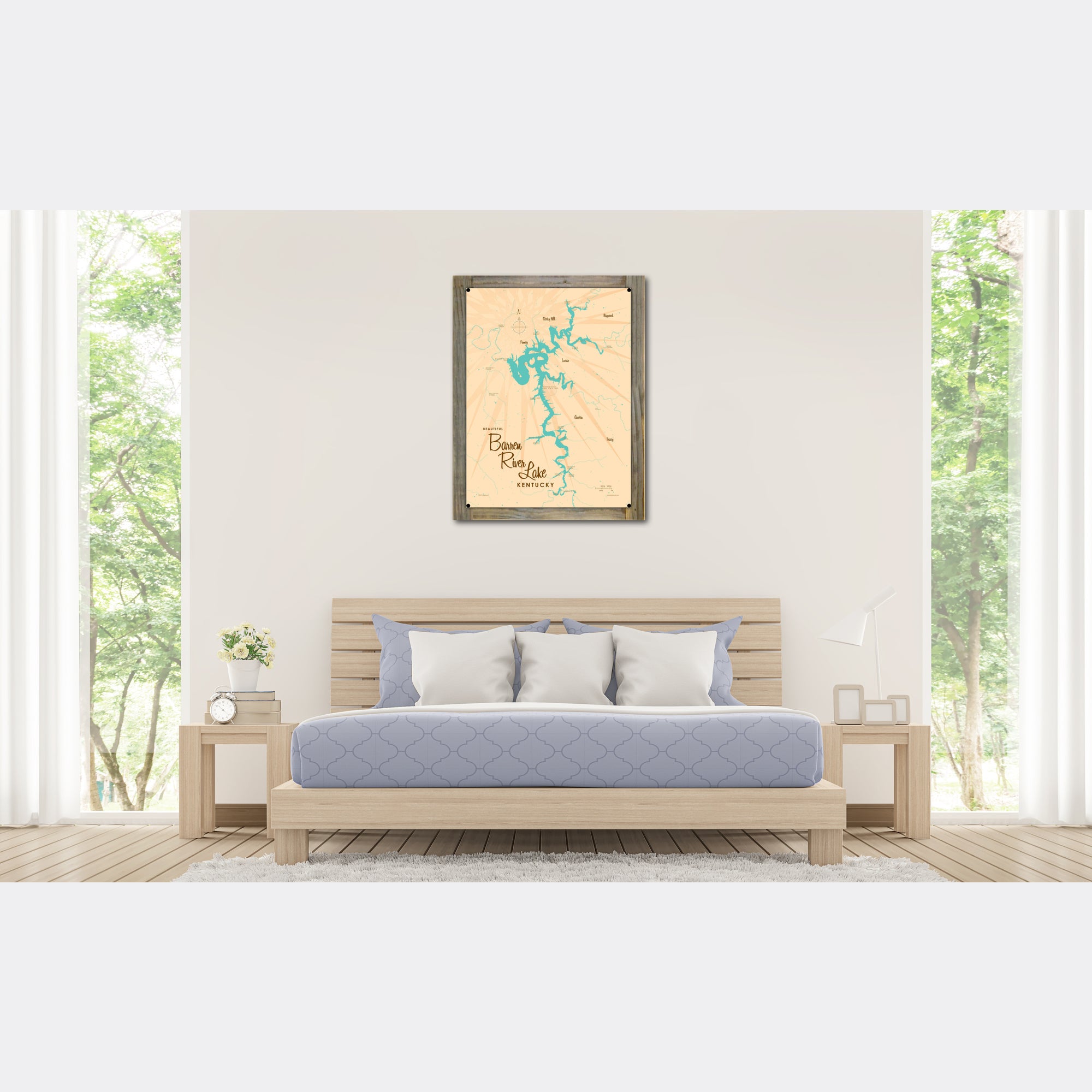 Barren River Lake Kentucky, Wood-Mounted Metal Sign Map Art