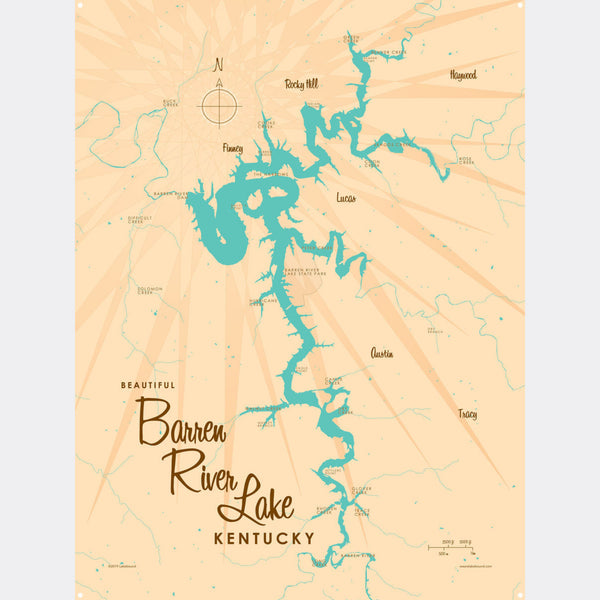 Barren River Lake Kentucky, Metal Sign Map Art