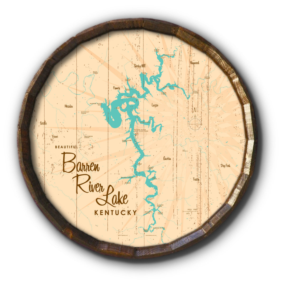 Barren River Lake Kentucky, Rustic Lake Map Barrel End Wall Art ...