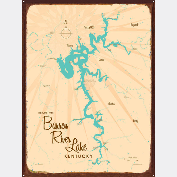Barren River Lake Kentucky, Rustic Metal Sign Map Art