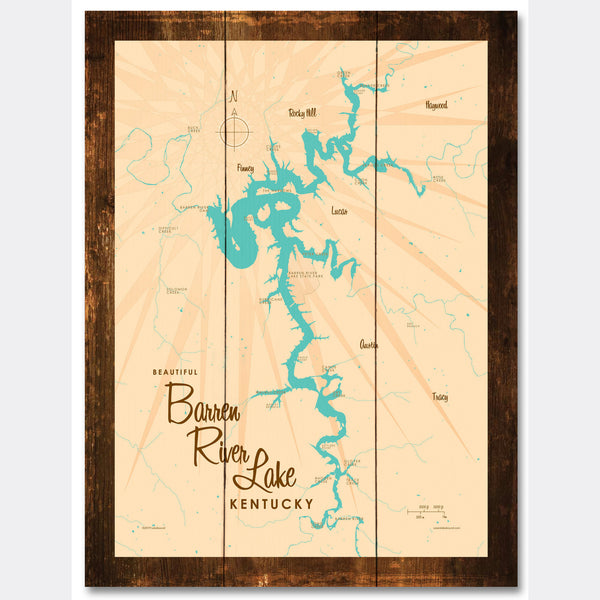 Barren River Lake Kentucky, Rustic Wood Sign Map Art