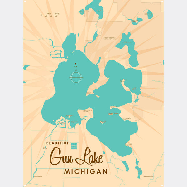 Gun Lake Michigan, Metal Sign Map Art