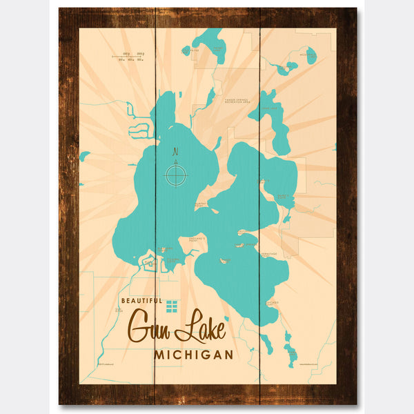 Gun Lake Michigan, Rustic Wood Sign Map Art
