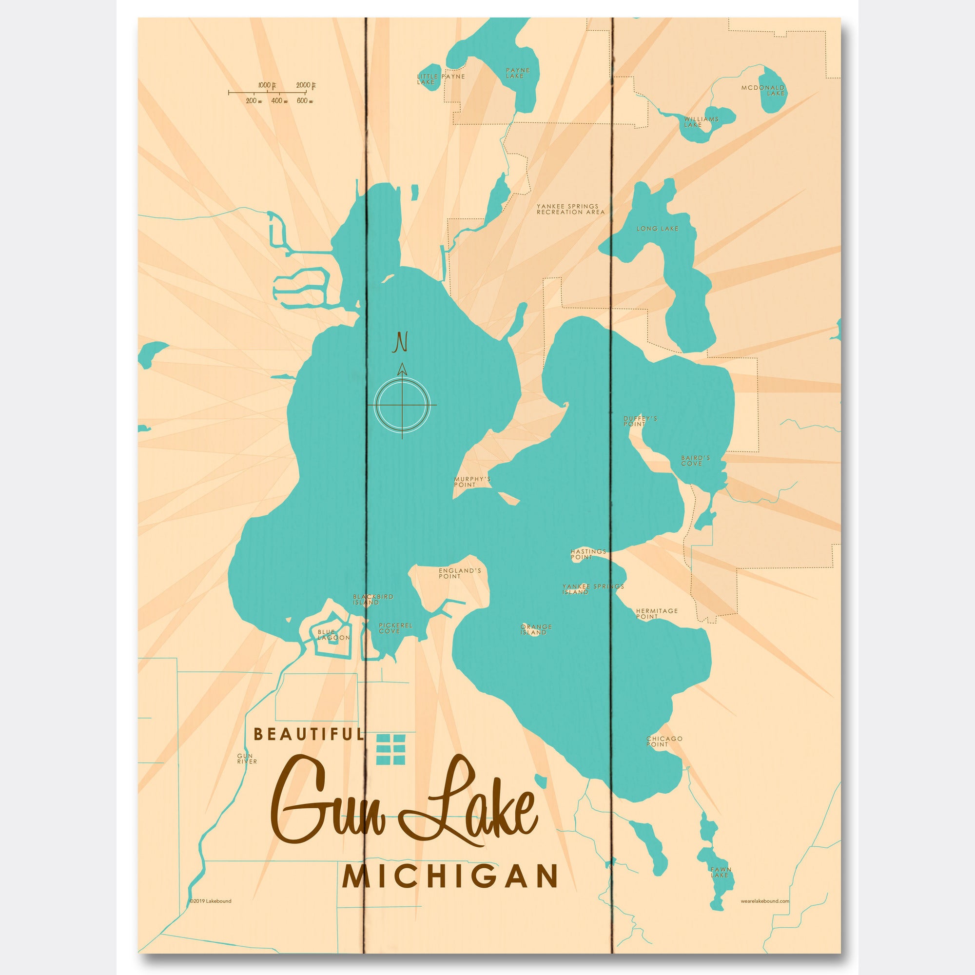 Gun Lake Michigan, Wood Sign Map Art
