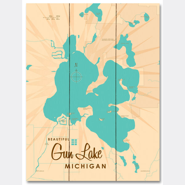 Gun Lake Michigan, Wood Sign Map Art