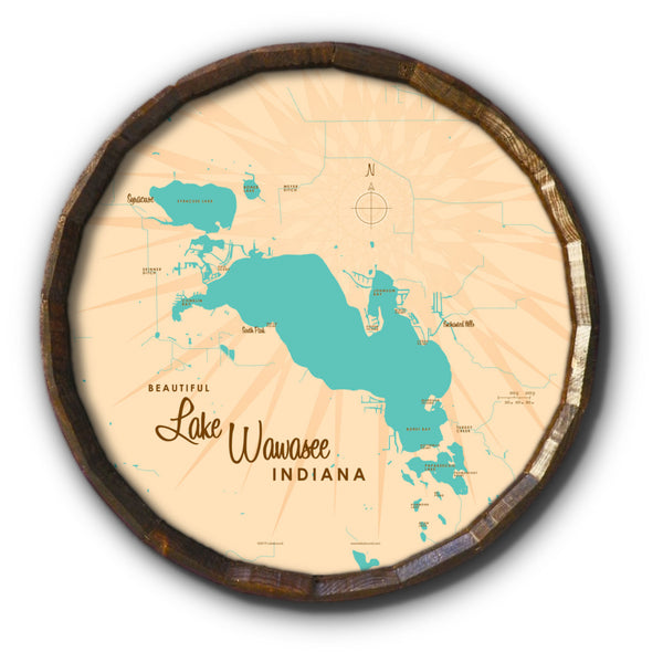 Lake Wawasee Indiana, Barrel End Map Art