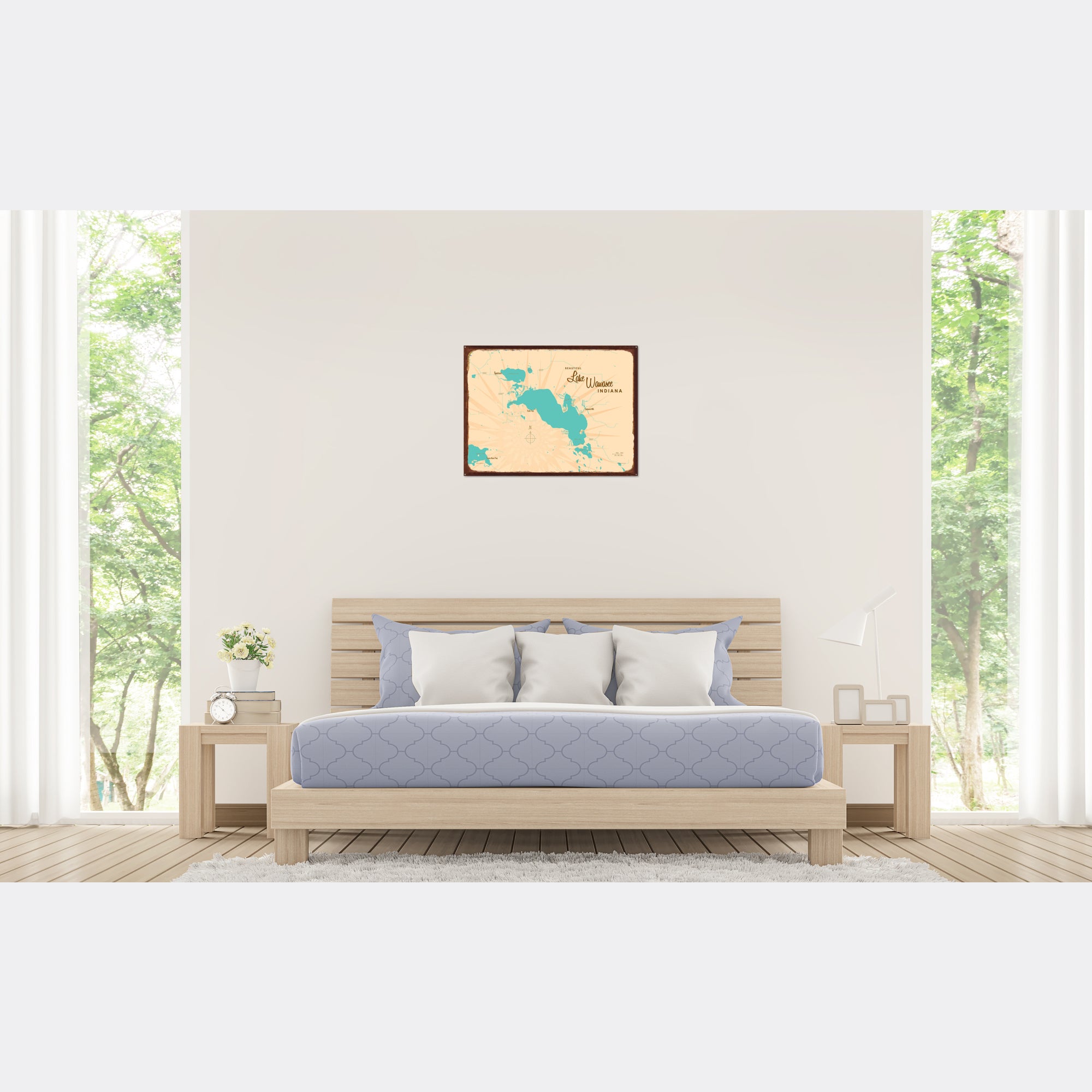 Lake Wawasee Indiana, Rustic Metal Sign Map Art