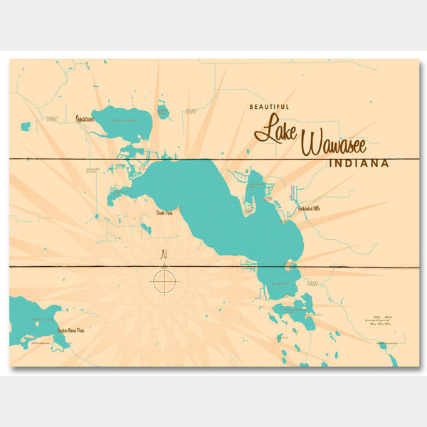 Lake Wawasee Indiana, Wood Sign Map Art