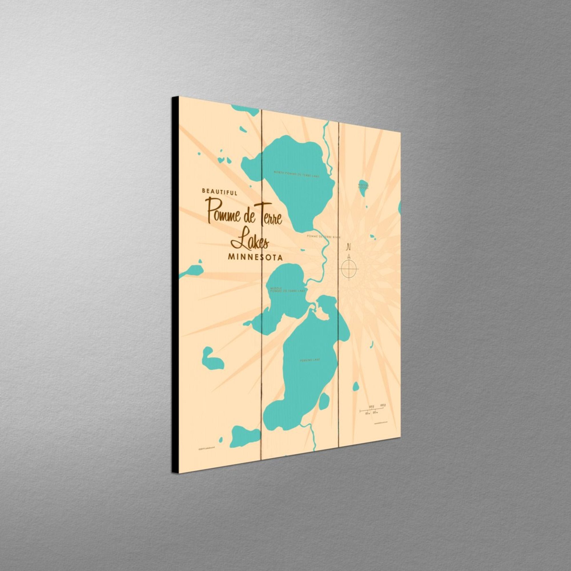 Pomme de Terre Lakes Minnesota, Wood Sign Map Art