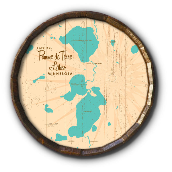 Pomme de Terre Lakes Minnesota, Rustic Barrel End Map Art