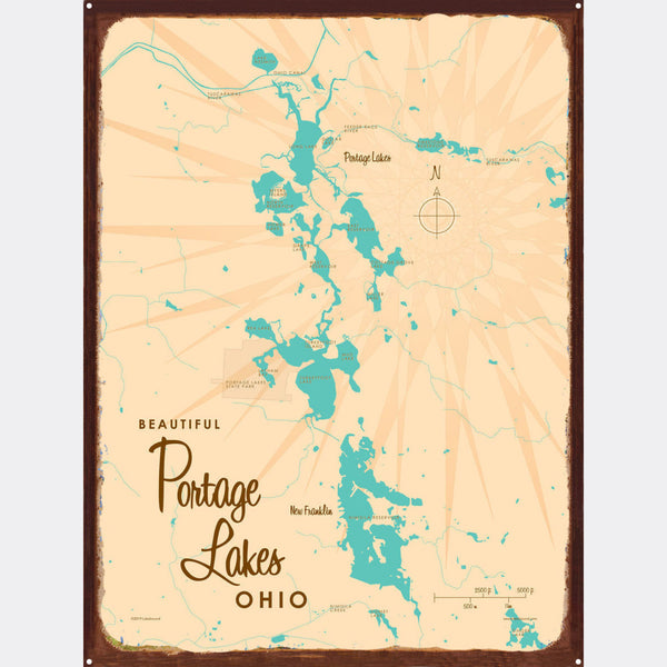 Portage Lakes Ohio, Rustic Metal Sign Map Art