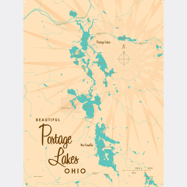 Portage Lakes Ohio, Metal Sign Map Art