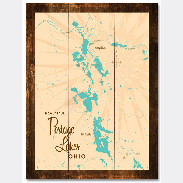 Portage Lakes Ohio, Rustic Wood Sign Map Art