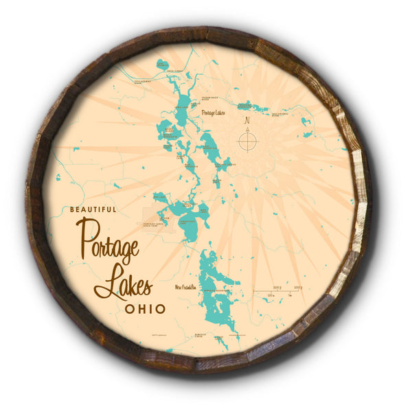 Portage Lakes Ohio, Barrel End Map Art