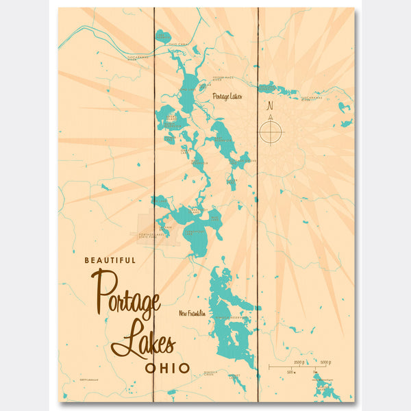 Portage Lakes Ohio, Wood Sign Map Art