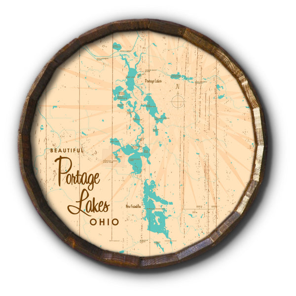 Portage Lakes Ohio, Rustic Barrel End Map Art