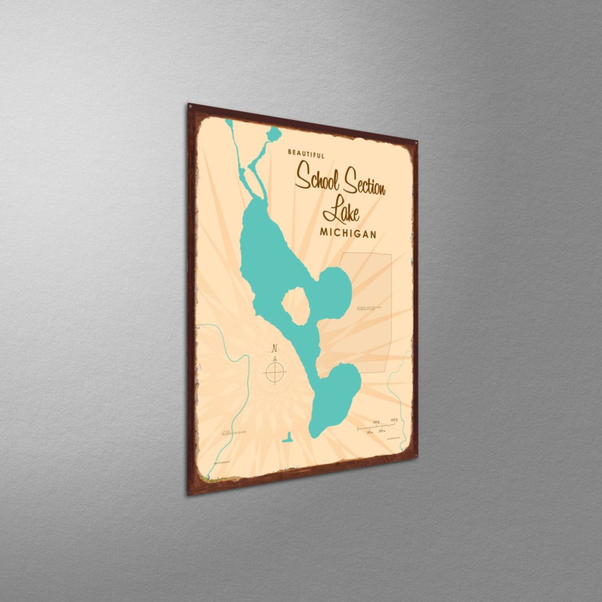 School Section Lake Michigan, Rustic Metal Sign Map Art