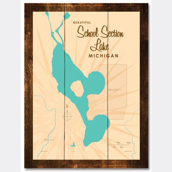 School Section Lake Michigan, Rustic Wood Sign Map Art