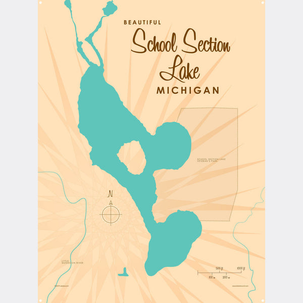 School Section Lake Michigan, Metal Sign Map Art