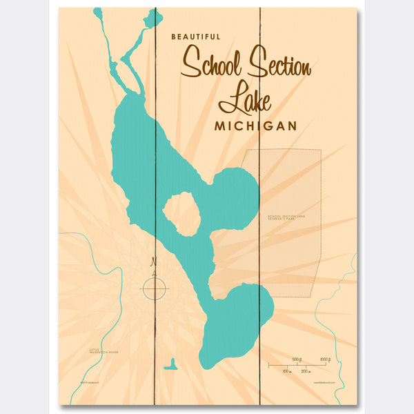 School Section Lake Michigan, Wood Sign Map Art