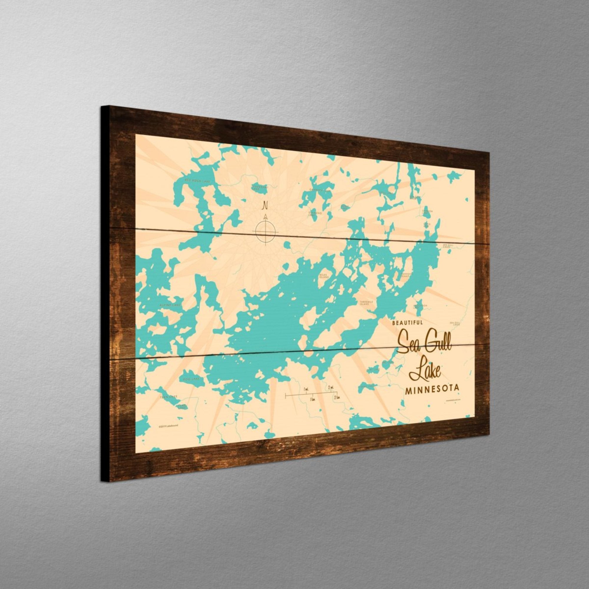Sea Gull Lake Minnesota, Rustic Wood Sign Map Art
