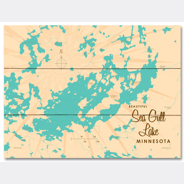 Sea Gull Lake Minnesota, Wood Sign Map Art