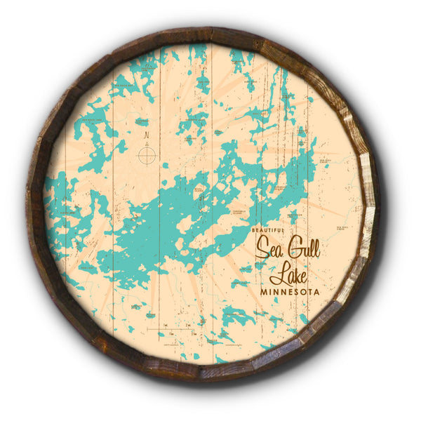 Sea Gull Lake Minnesota, Rustic Barrel End Map Art