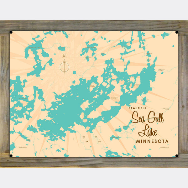 Sea Gull Lake Minnesota, Wood-Mounted Metal Sign Map Art