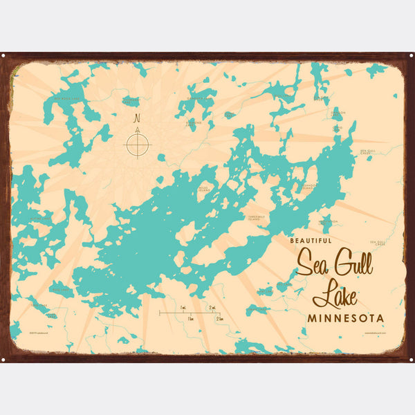 Sea Gull Lake Minnesota, Rustic Metal Sign Map Art