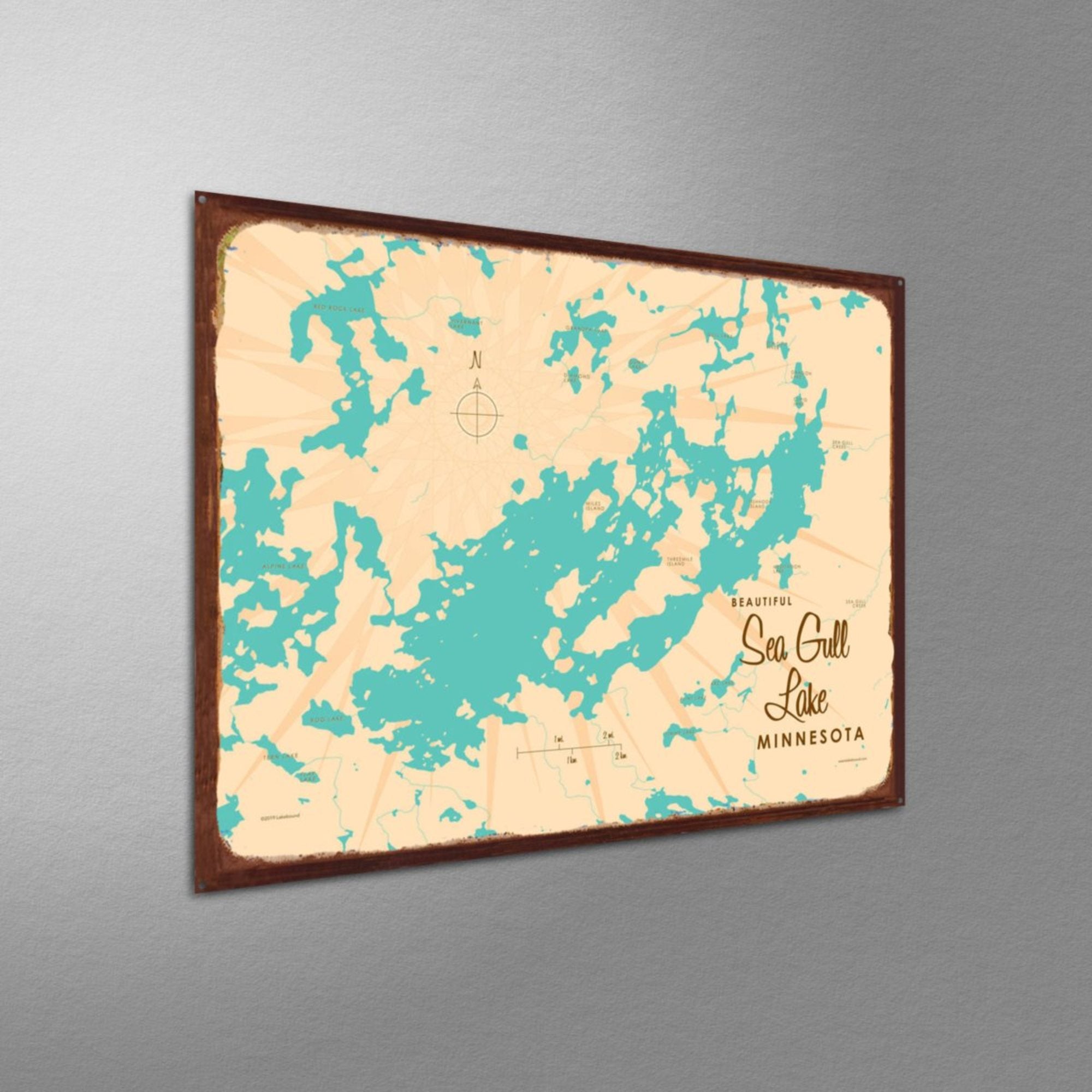 Sea Gull Lake Minnesota, Rustic Metal Sign Map Art