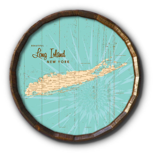 Long Island New York, Rustic Barrel End Map Art