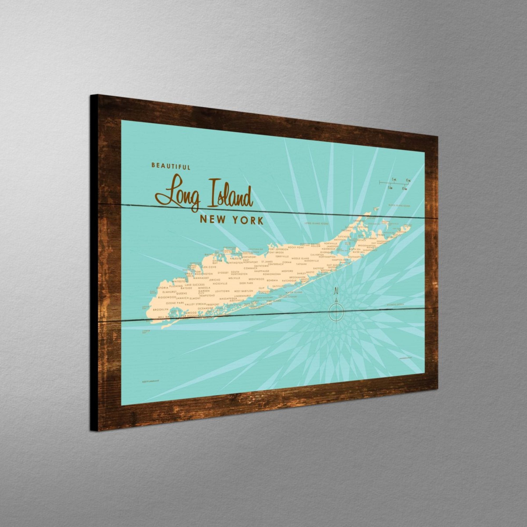 Long Island New York, Rustic Wood Sign Map Art