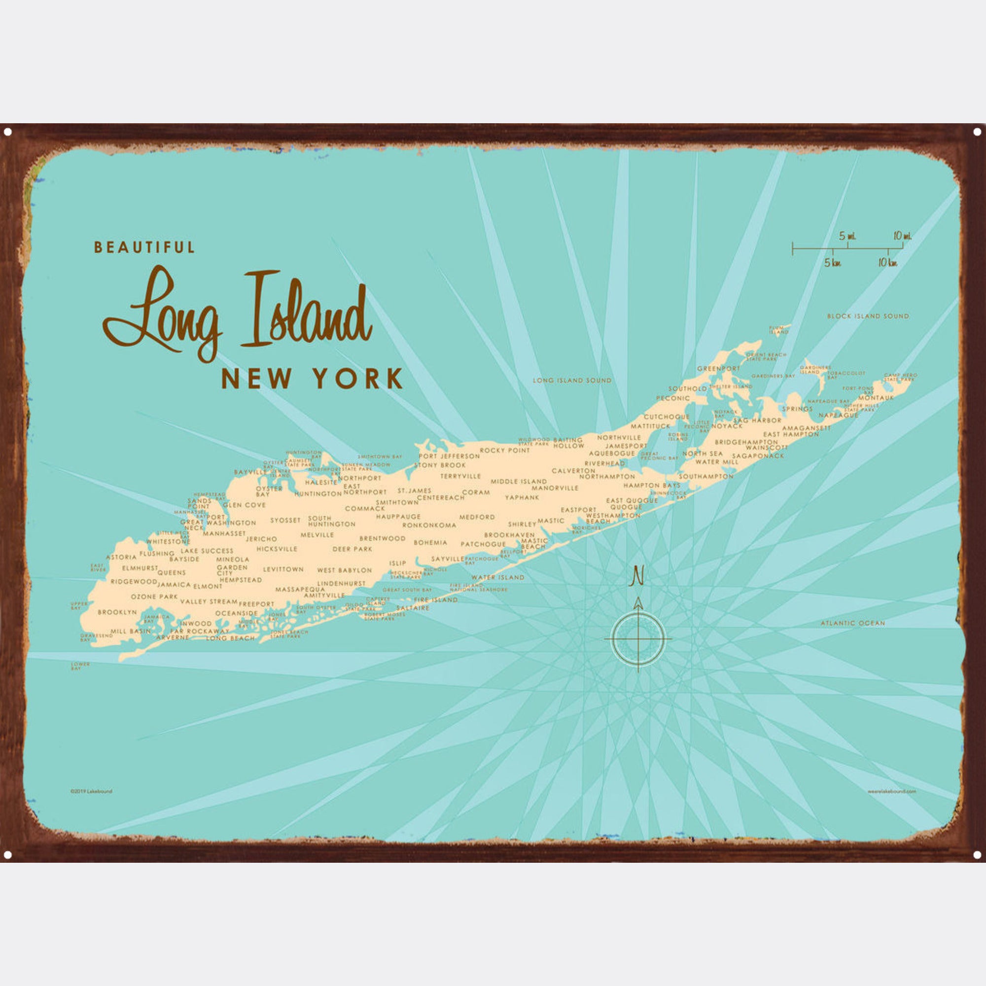 Long Island New York, Rustic Metal Sign Map Art