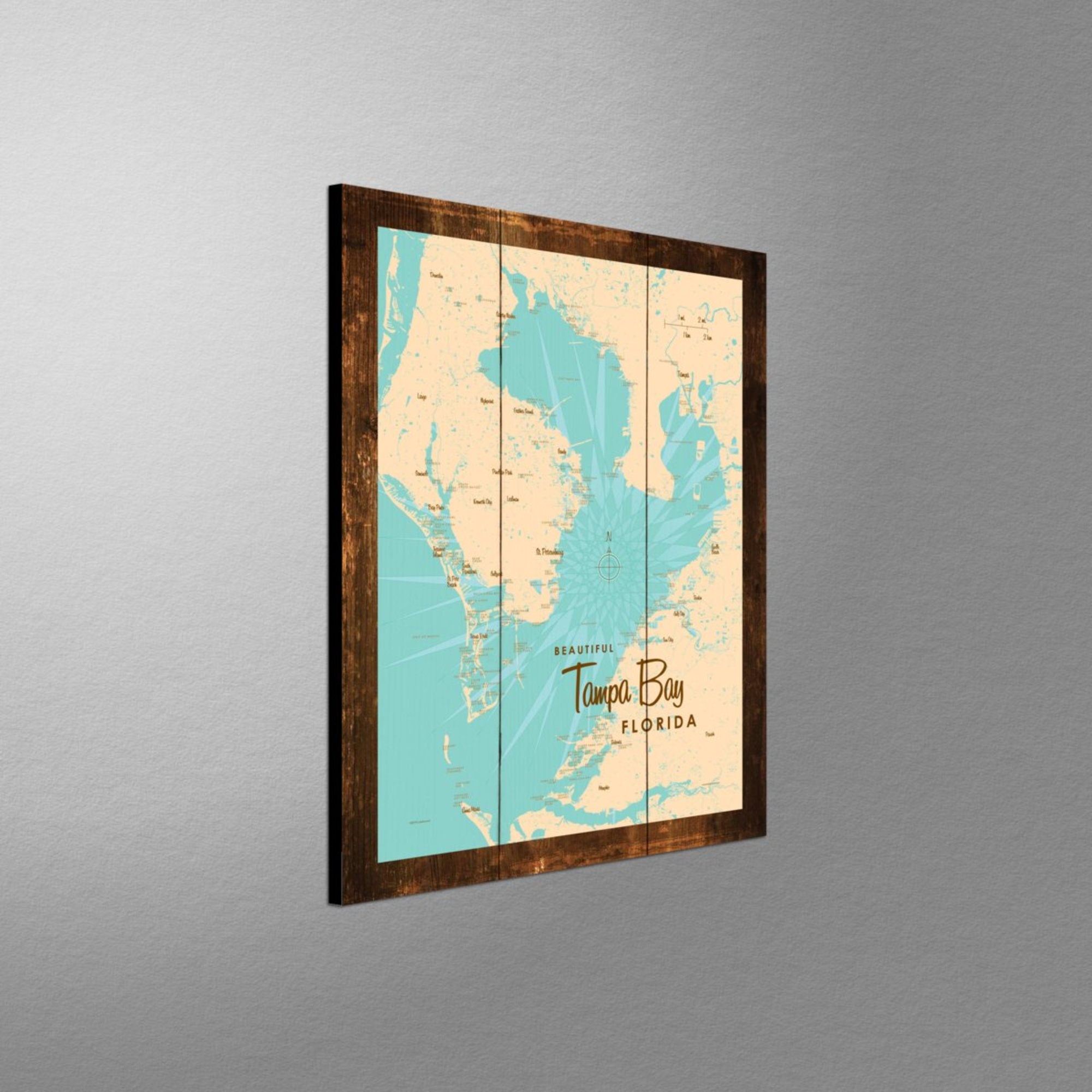 Tampa Bay Florida, Rustic Wood Sign Map Art