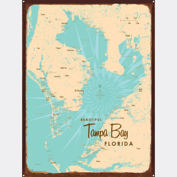 Tampa Bay Florida, Rustic Metal Sign Map Art