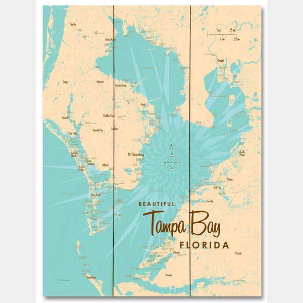 Tampa Bay Florida, Wood Sign Map Art
