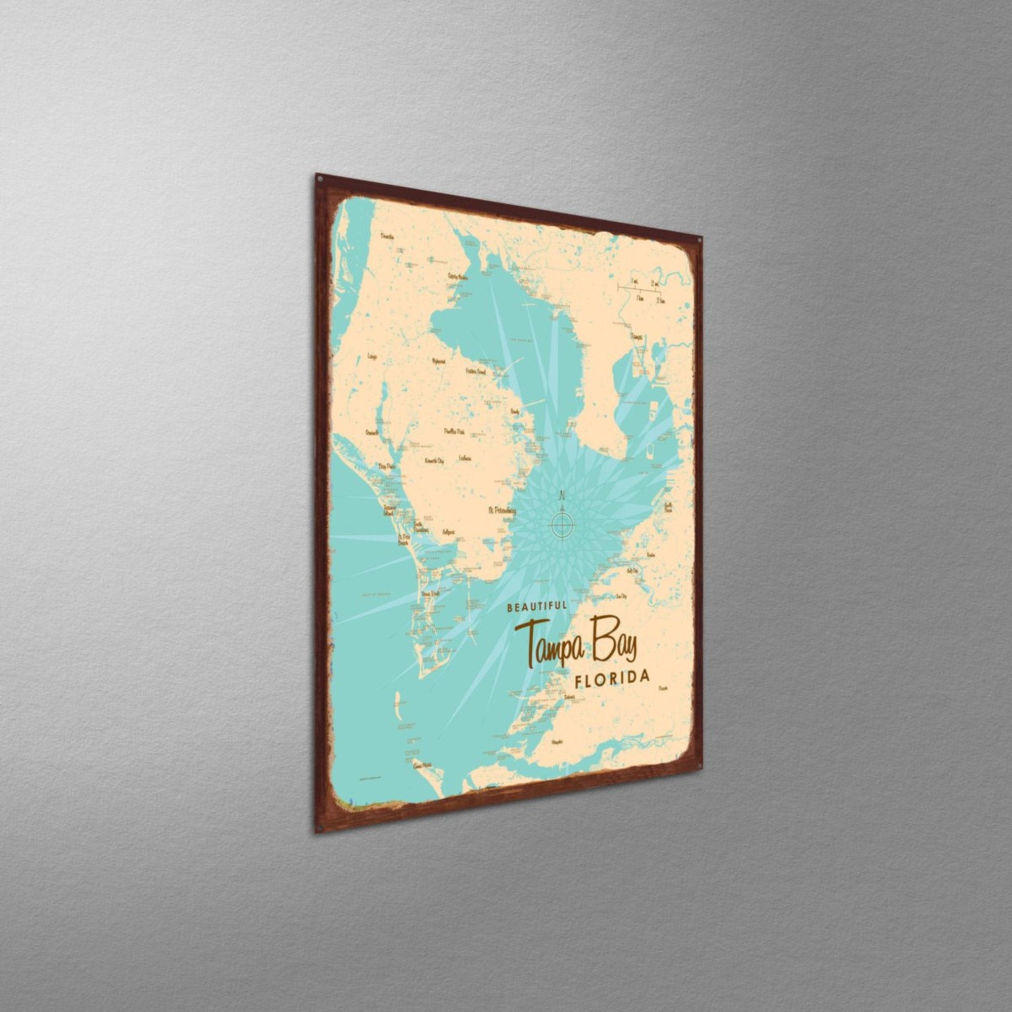 Tampa Bay Florida, Rustic Metal Sign Map Art